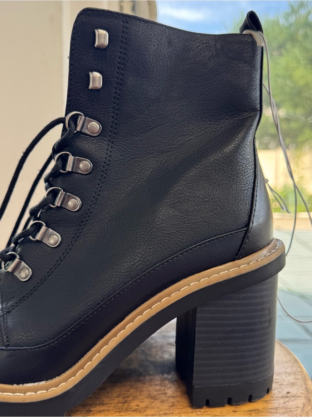 Women's 10 Black Combat Boots Lace Up Chunky Block Heel Lug Sole Moto Ankle NWT - Picture 9 of 16